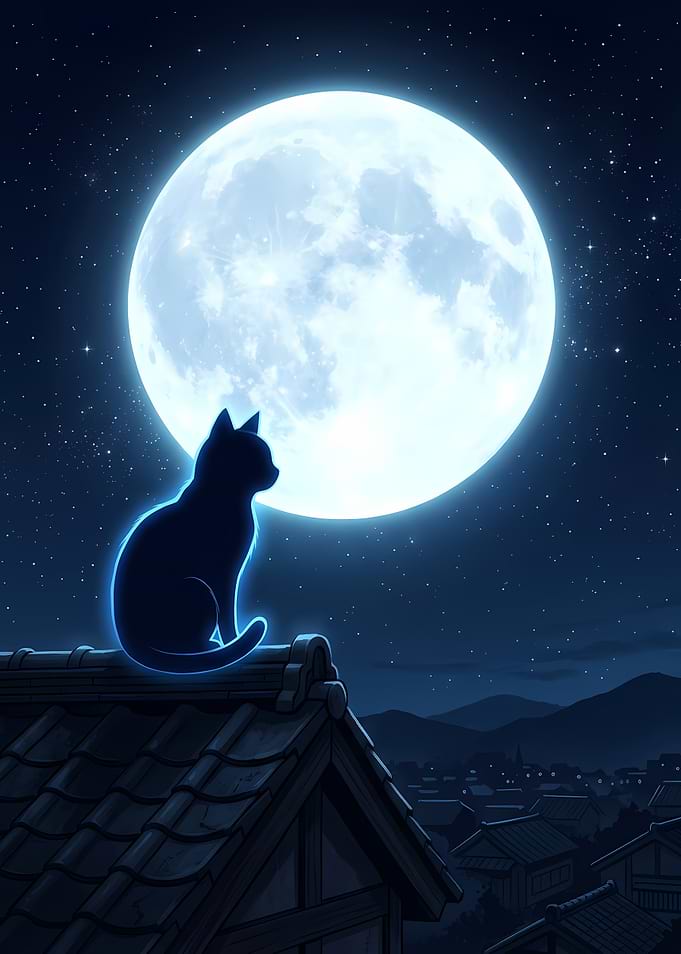 Cat Under the Full Moon — Magical Japanese Anime Night