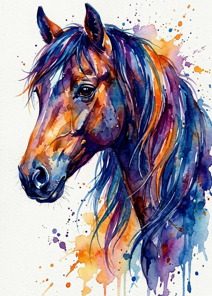 Colorful Watercolor Horse Portrait