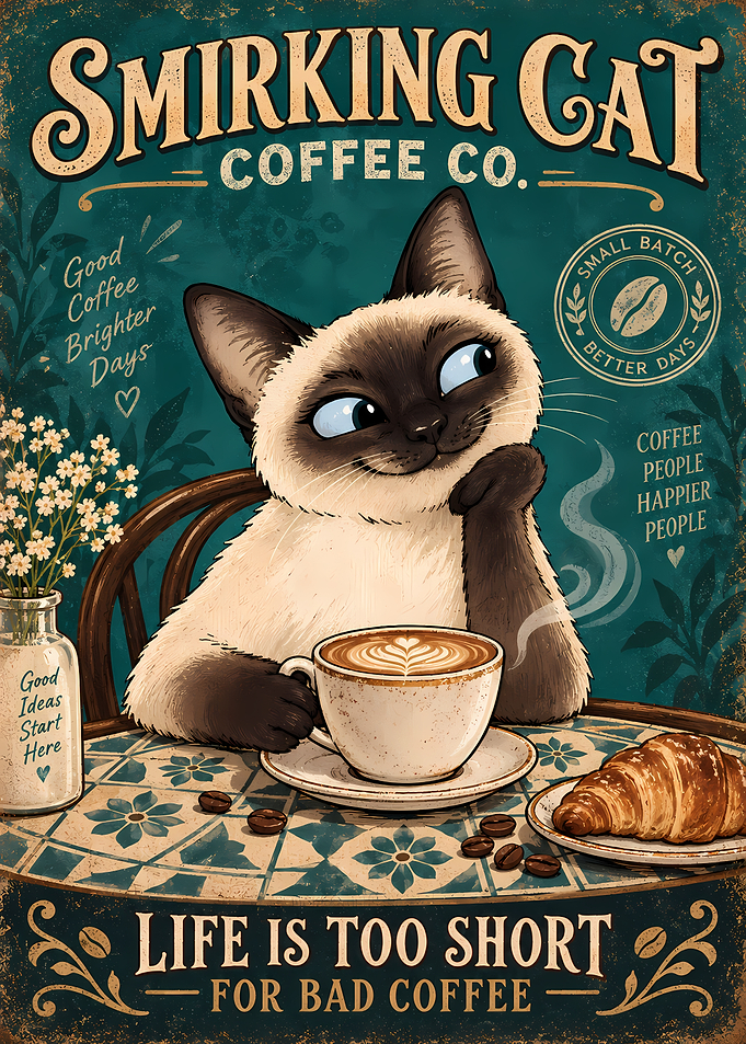 Smirking Cat Coffee Co. Vintage Poster