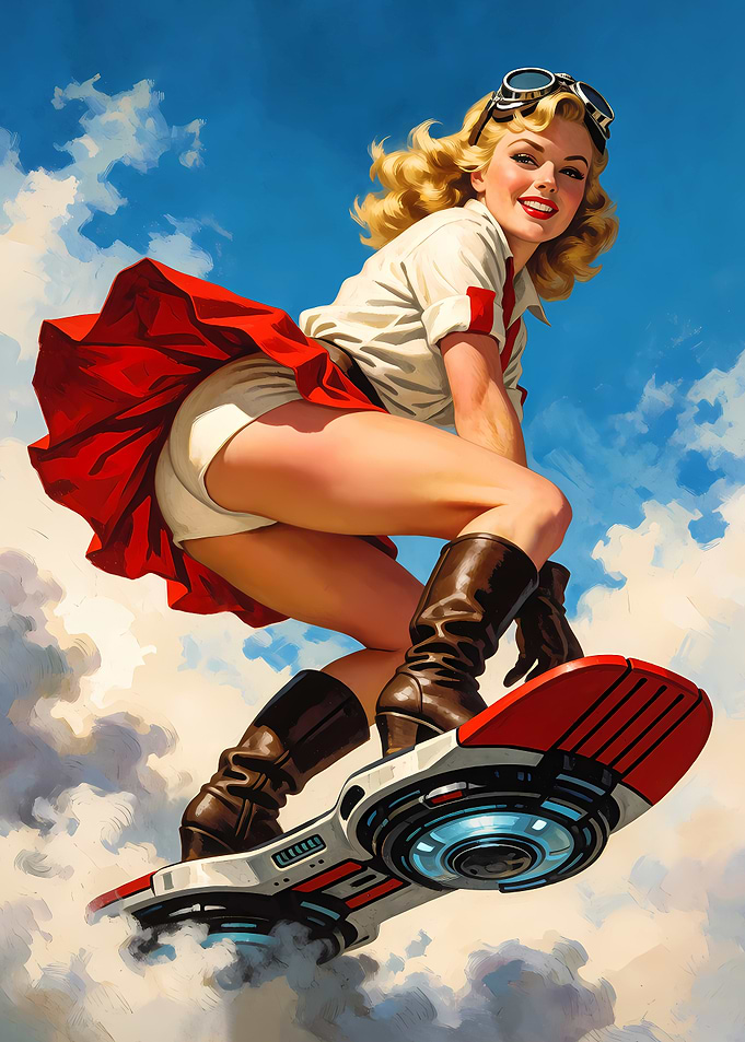 Retro Pin-up Girl on Hoverboard