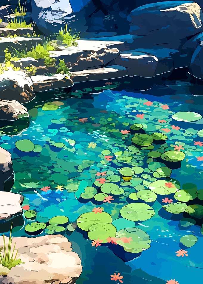 Serene Pond with Lily Pads