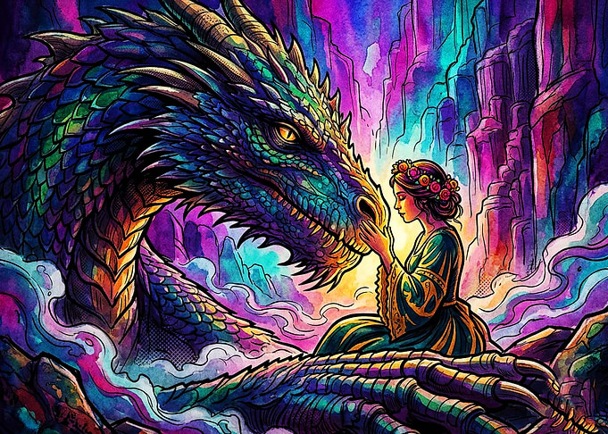Dragon Maiden Fantasy Watercolor Ar
