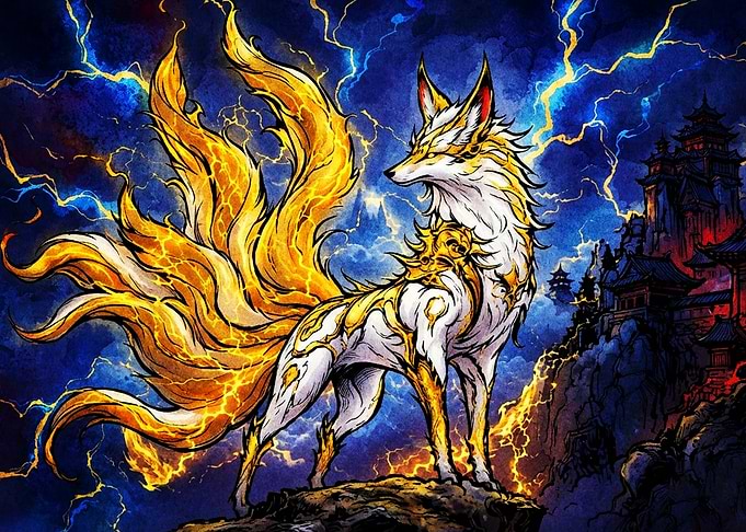 Kitsune Fox Lightning Fantasy Art