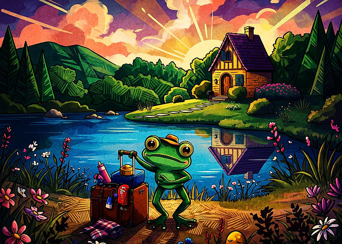 Travel Frog Cozy Cottage Lake Art