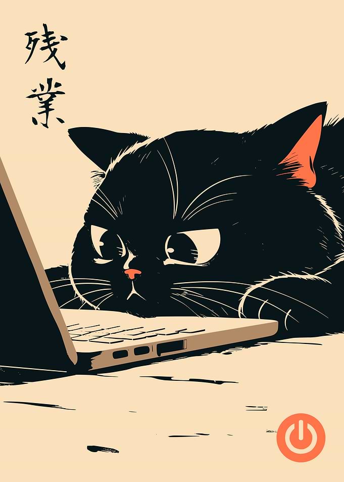 Late Night Coding Black Cat