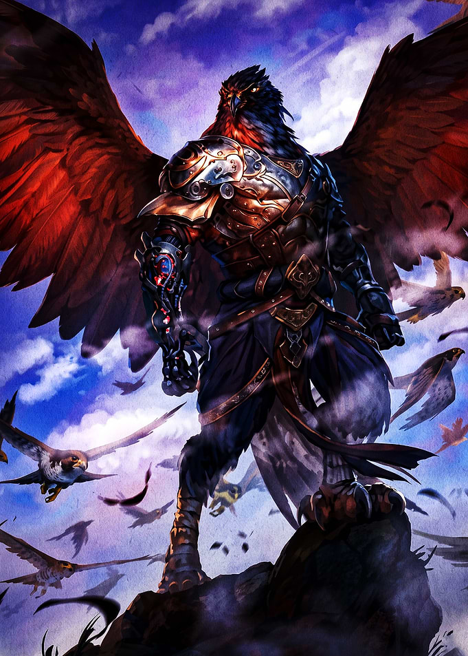 Armored Bird Warrior with Flock