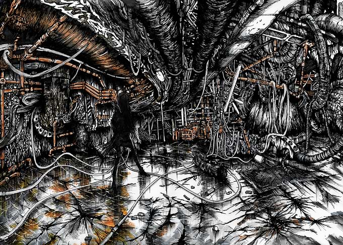 Dark Cyberpunk Industrial Underground Tunnel