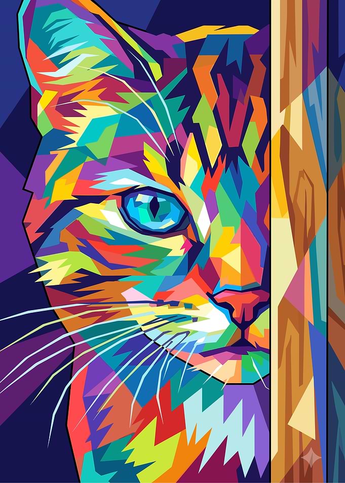 Colorful Geometric Pop Art Cat