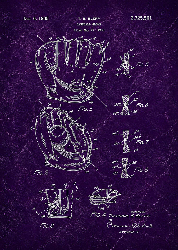 Vintage Baseball Glove Patent Blueprint