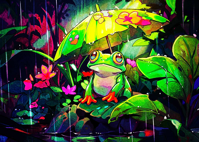Frog Rain Umbrella Neon Art