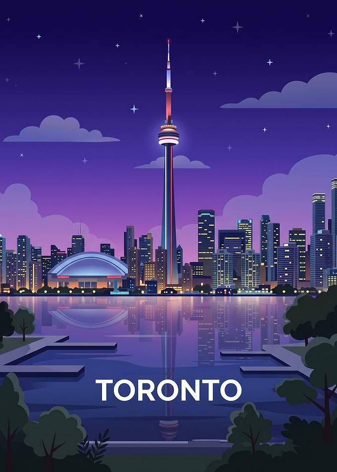 Toronto Skyline Night Illustration