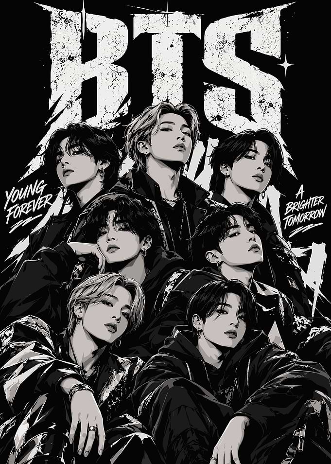 BTS Black and White Poster