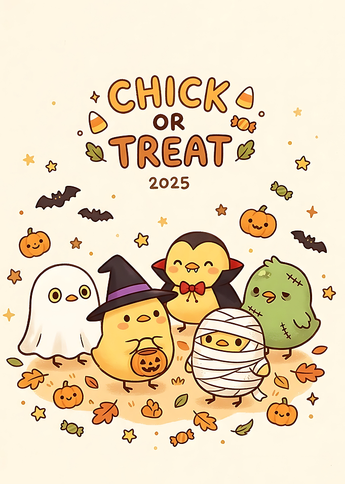 Cute Chick or Treat Halloween Illustration