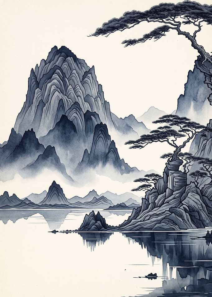Mountain Pine Sumi-e Japanese Art