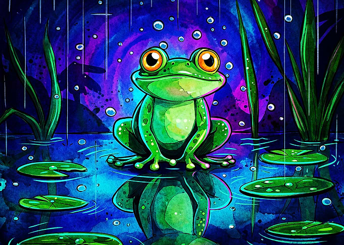 Neon Frog Night Rain Psychedelic Ar