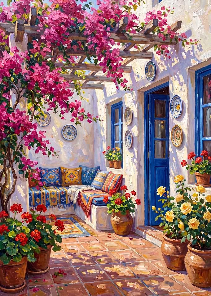 Mediterranean Terrace with Bougainvillea