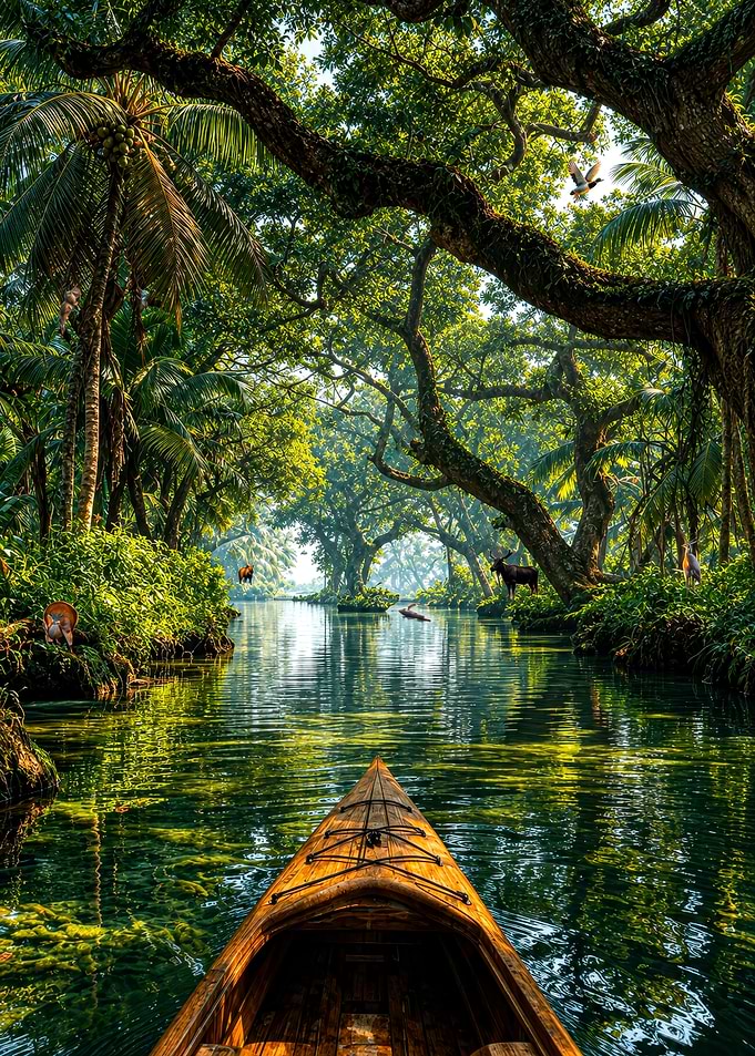 Kayaking Through a Lush Tropical Jungle