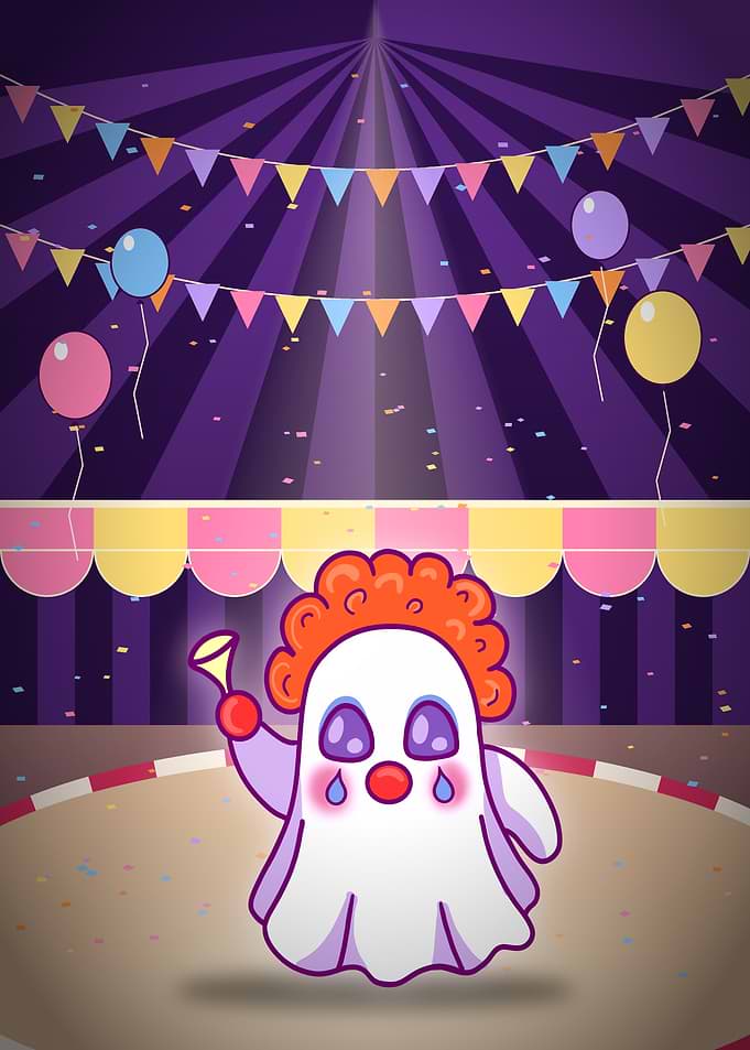 Cute Ghost Clown in Circus Tent