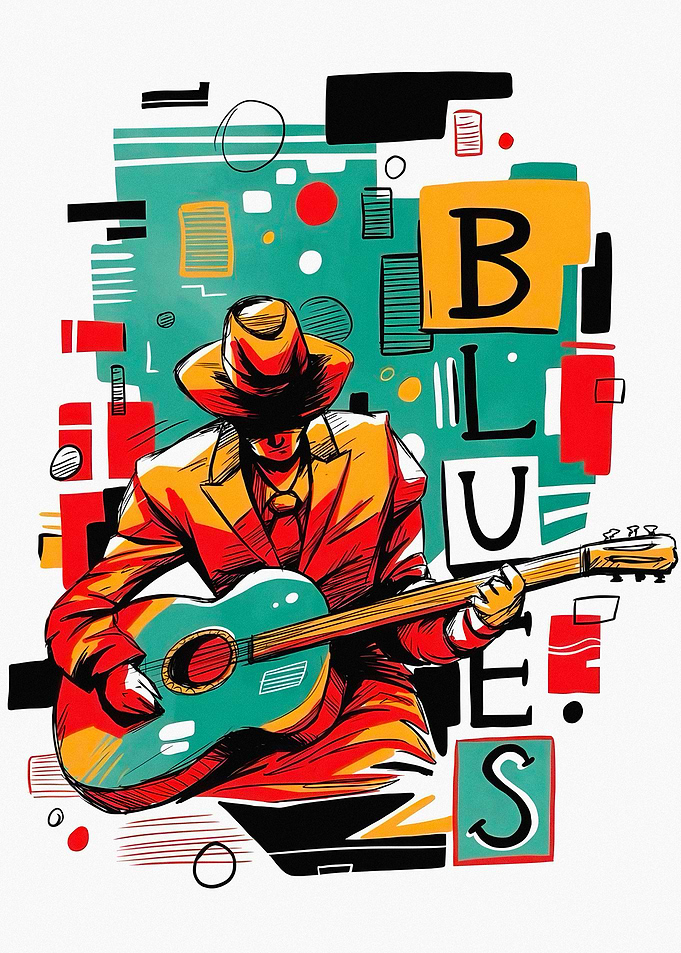 Abstract Blues Guitarist Illustration