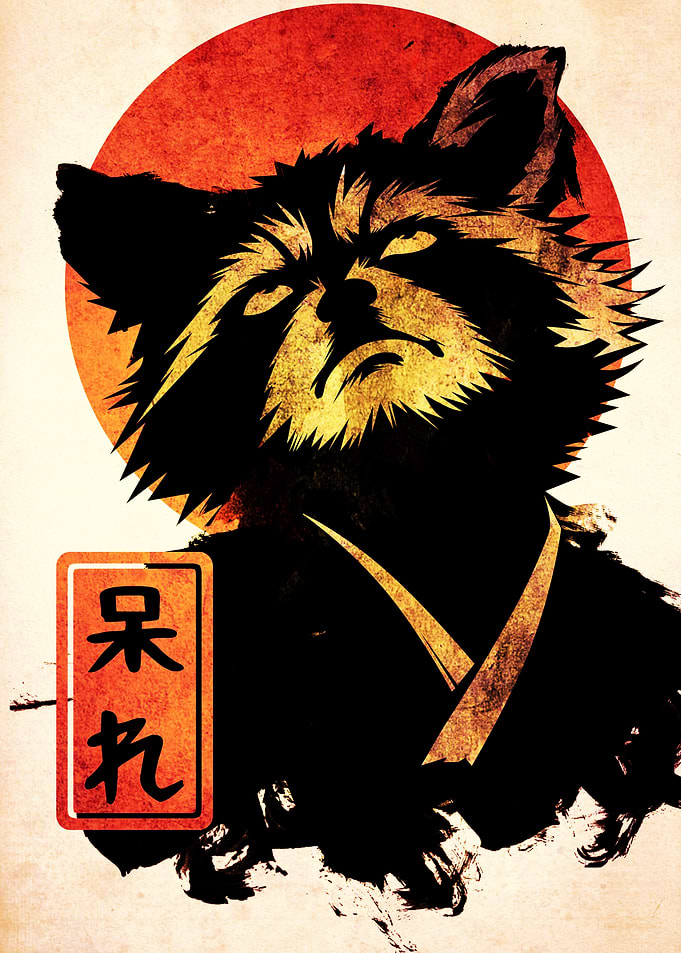 Samurai Raccoon Japanese Style Art