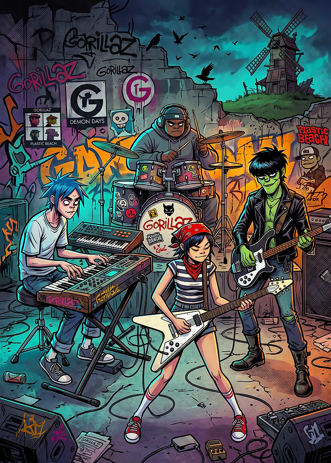 Gorillaz Band Performing in Graffiti Alley
