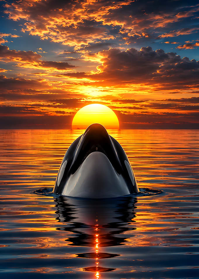 Orca Emerging at Sunset