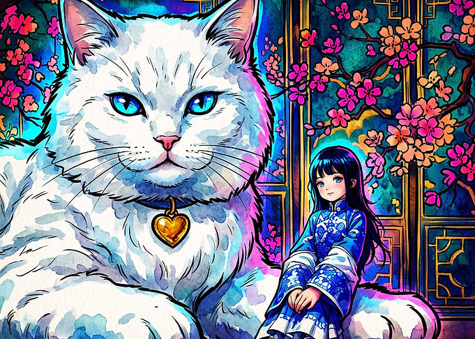 Giant White Cat Anime Art Poster