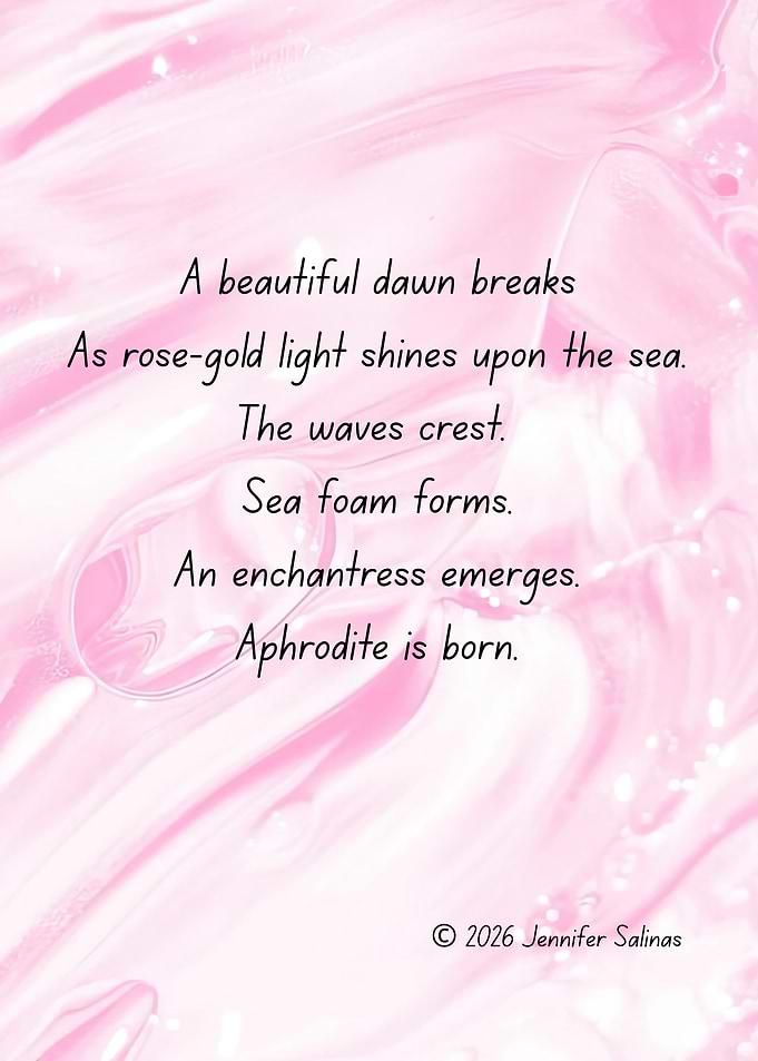 Aphrodite Birth Poem on Pink Background