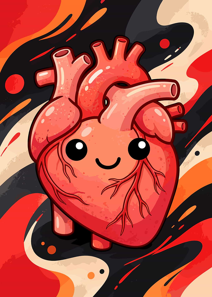 Cute Kawaii Anatomical Heart Illustration