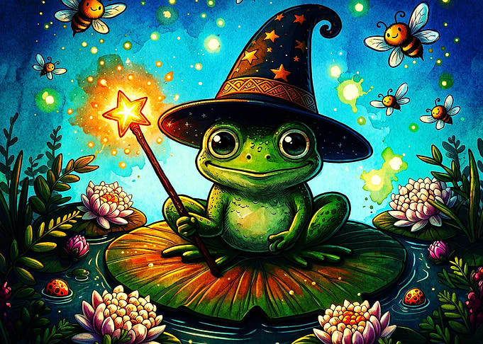 Frog Wizard Magic Wand Fantasy Art