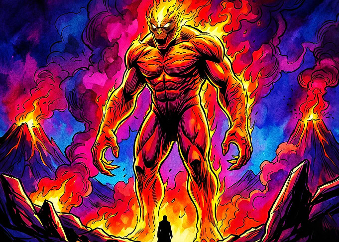 Fire Demon Volcano Monster Poster