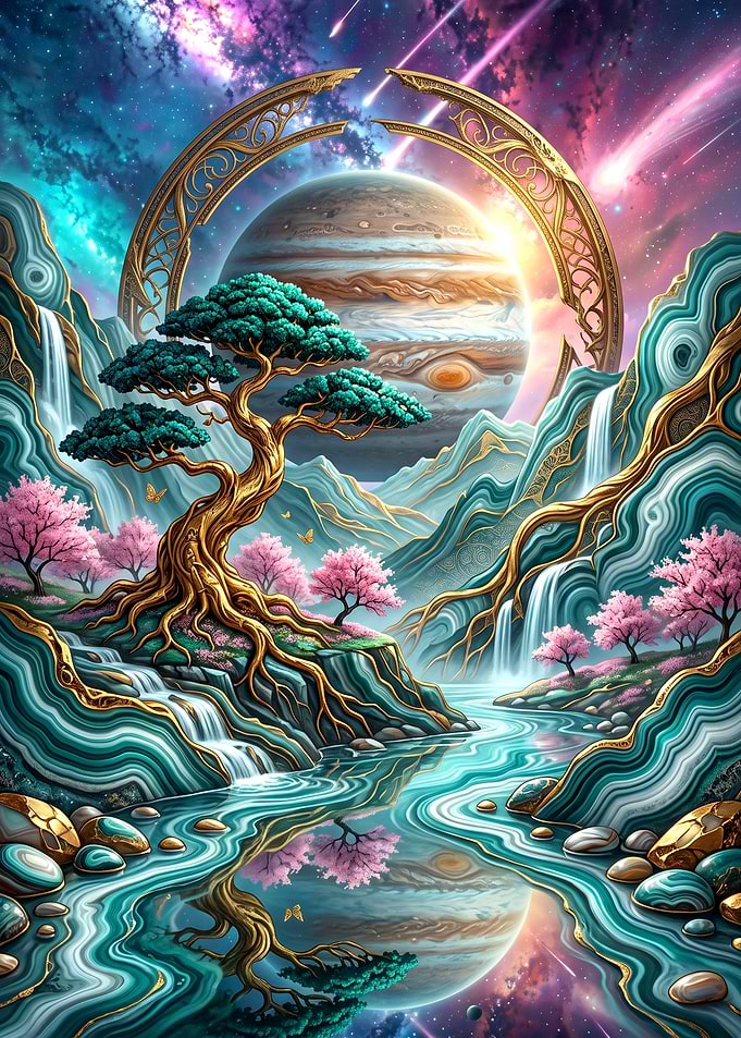 Celestial Bonsai Landscape with Jupiter