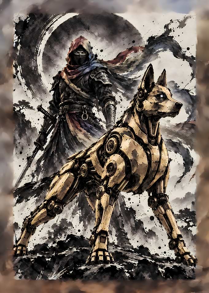 Ninja and Robotic Dog Companion