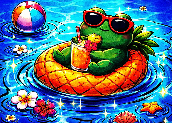 Frog Pool Summer Vibe Art Poster