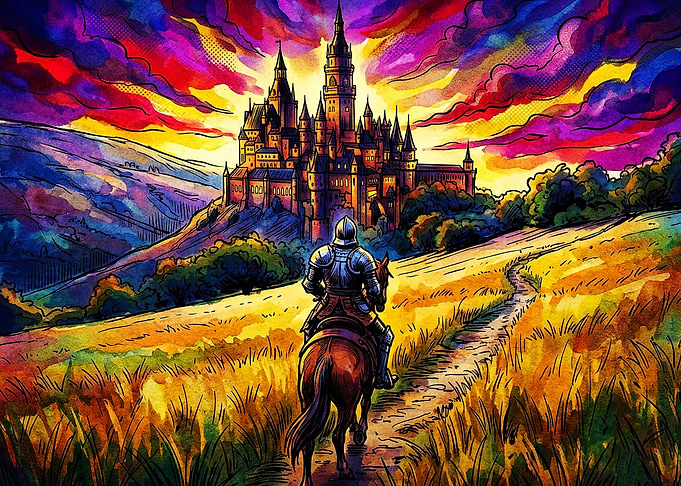 Castle Knight Colorful Fantasy Art