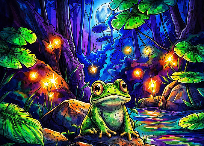 Frog Pond Glowing Forest Psychedeli