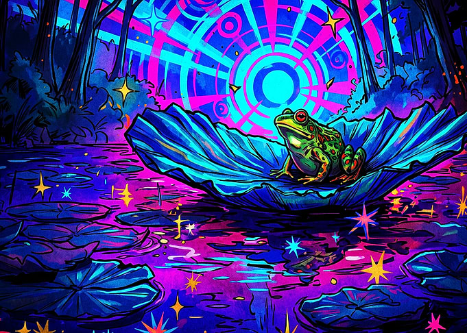 Trippy Frog Neon Pond Acid Art