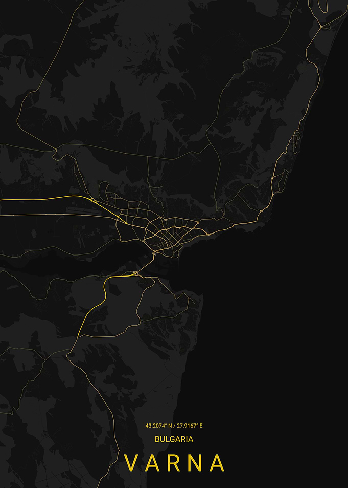 Minimalist Map of Varna, Bulgaria