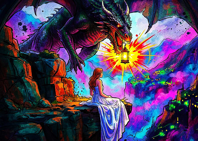 Dragon Girl Fantasy Neon Watercolor