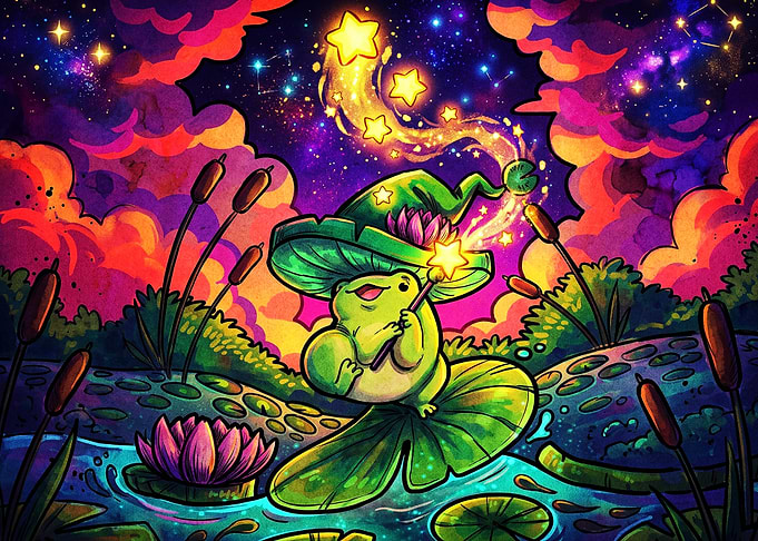 Frog Wizard Cosmic Magic Art Poster