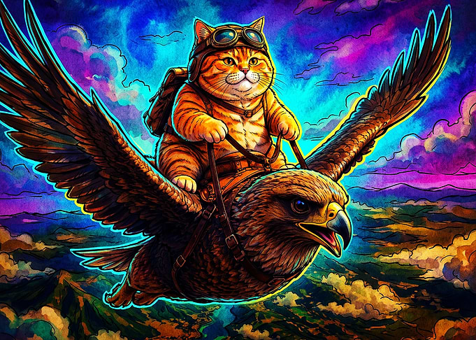 Cat Pilot Eagle Rider Acid Art Post