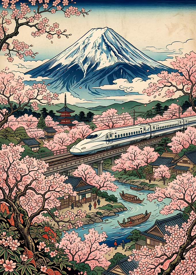 Shinkansen Train Near Mount Fuji