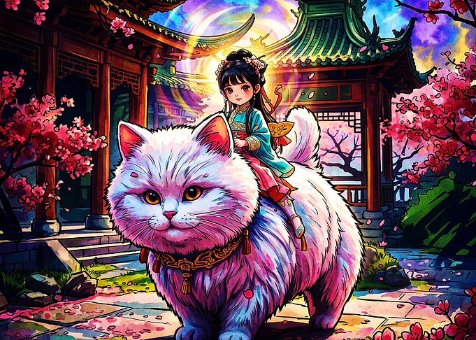 Anime Cat Cute Shrine Fantasy Poste