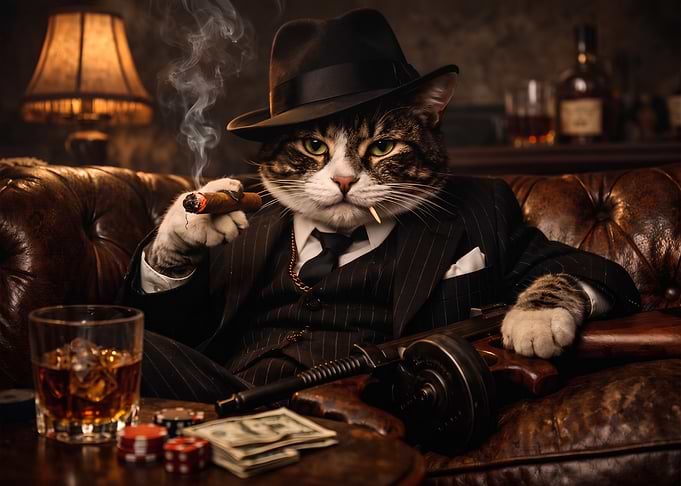 Smoking Cat Mafia Boss cigar funny