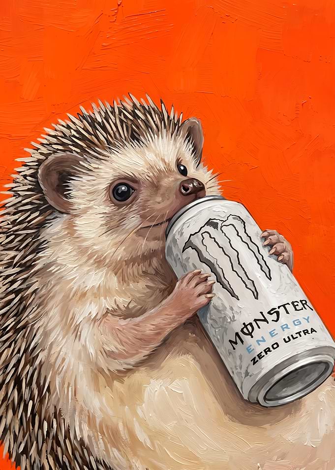 Hedgehog Drinking Energy Drink