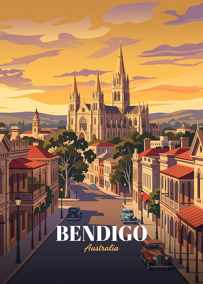 Vintage Travel Poster of Bendigo Australia