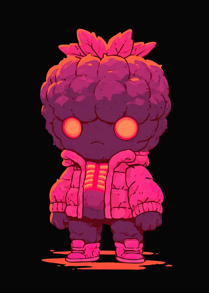 Neon Raspberry Character Illustration