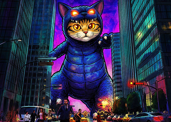 Giant Cat Monster City Vibe Art