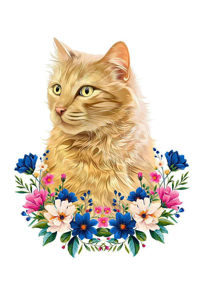 Ginger Cat with Floral Wreath