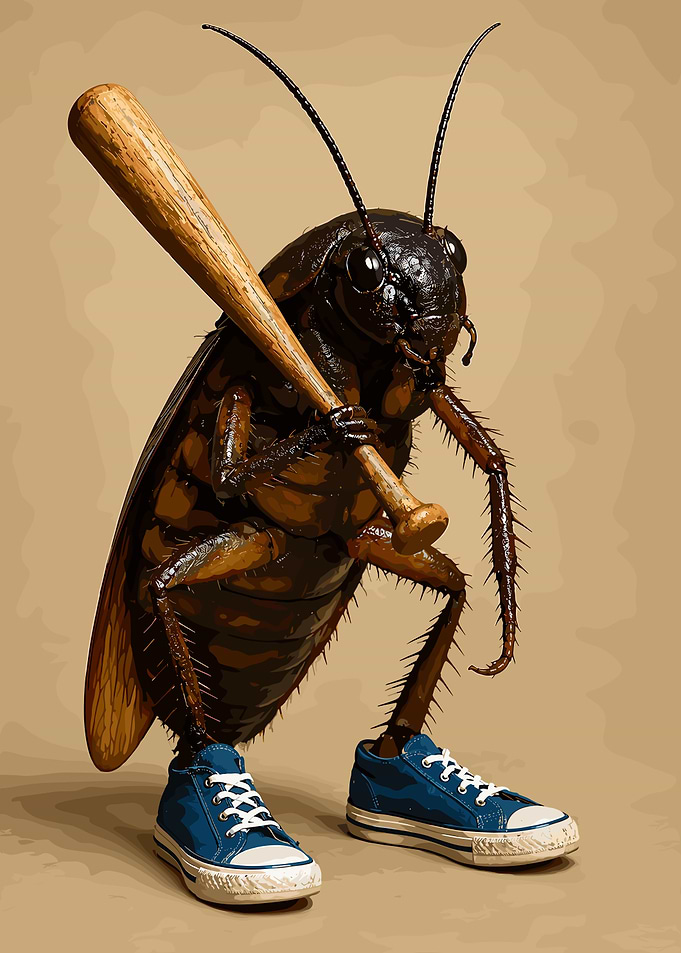 Cockroach Holding Baseball Bat